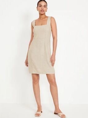 Old Navy Square-Neck Linen-Blend Mini Dress L Lagenlook